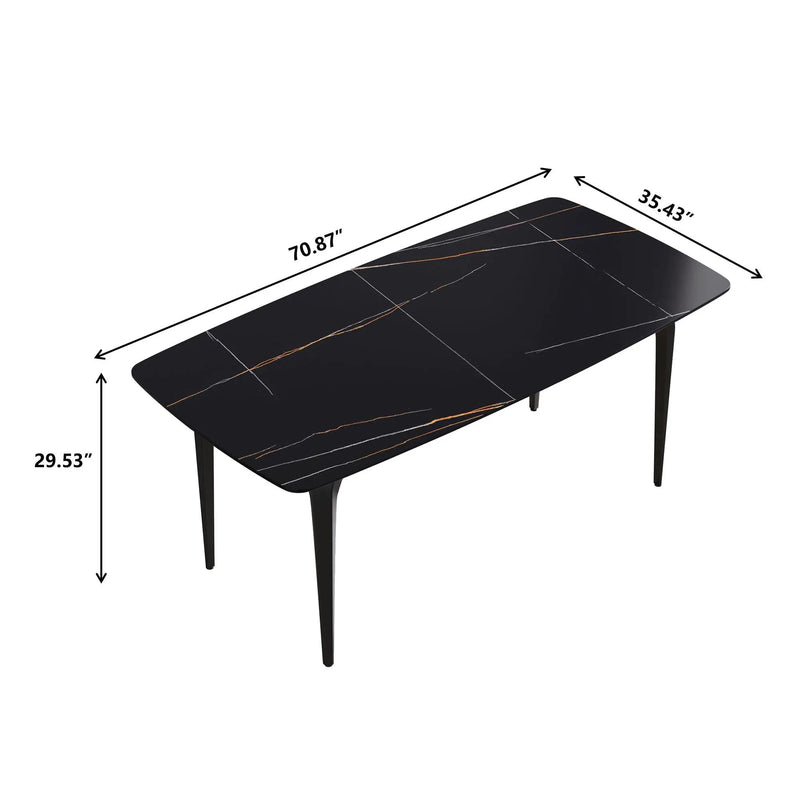 70.87" Modern Artificial Stone Curved Metal Leg Dining Table, Can Accommodate 6-8 People by Unique Piece Furniture