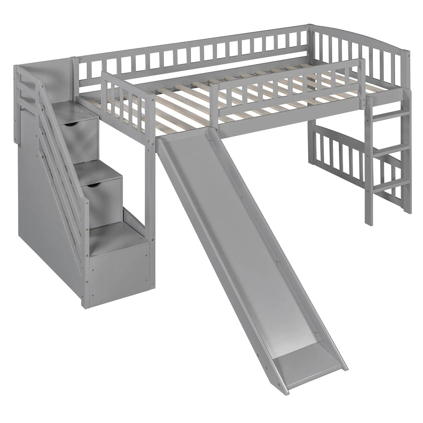 Loft Stairway Bed With 2 Drawers, Convertible Ladder And Slide by HouseOfZazla