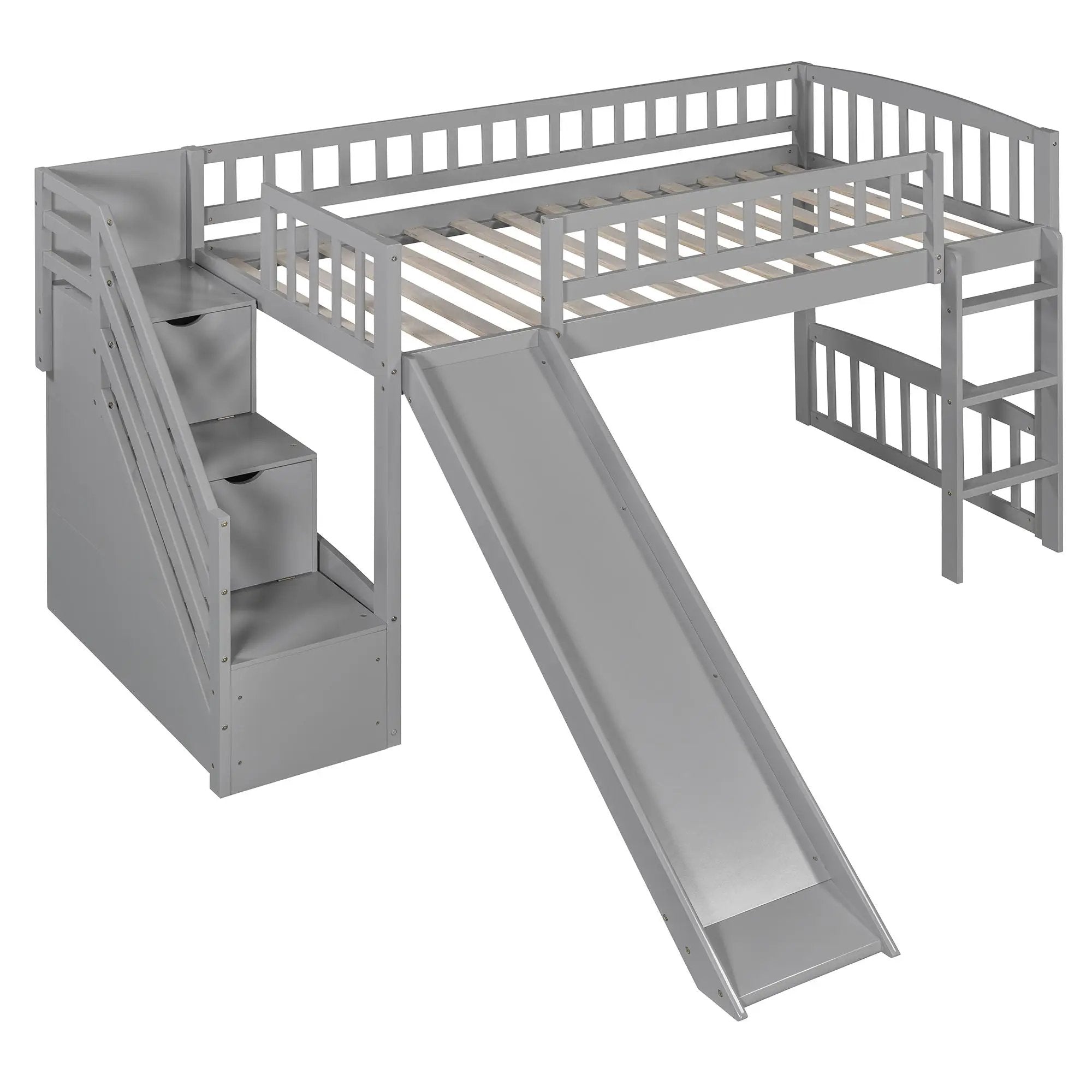 Loft Stairway Bed With 2 Drawers, Convertible Ladder And Slide by HouseOfZazla