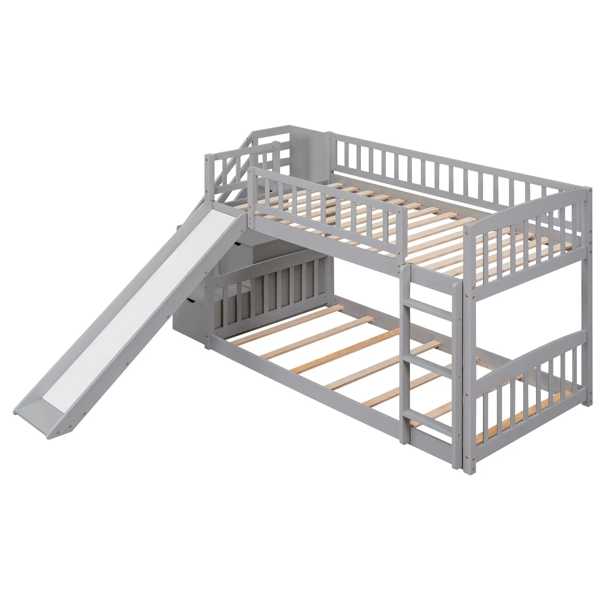 Twin Over Twin Bunk Stairway Bed With 2 Drawers And Slide - Gray by Unique Piece Furniture