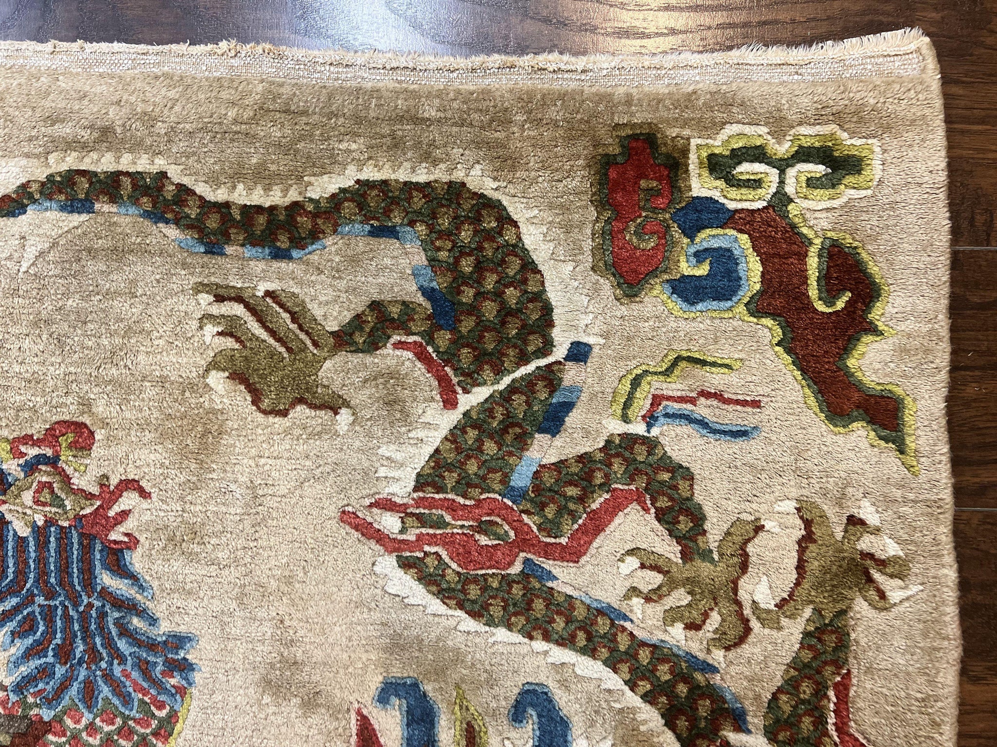 Antique Chinese Peking Rug 3 x 5.6, Dragon Motifs, Handmade Wool Asian Oriental Carpet by Jewel Rugs