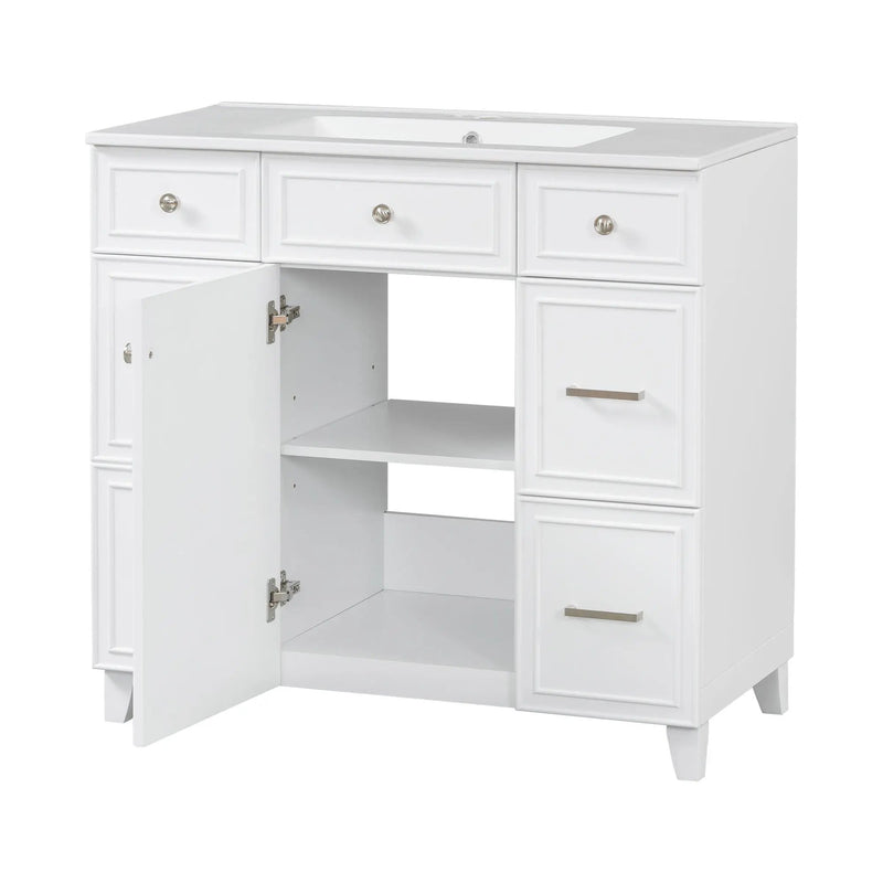 Bathroom Vanity With Ceramic Sink, Soft Close Doors, Adjustable Shelves
