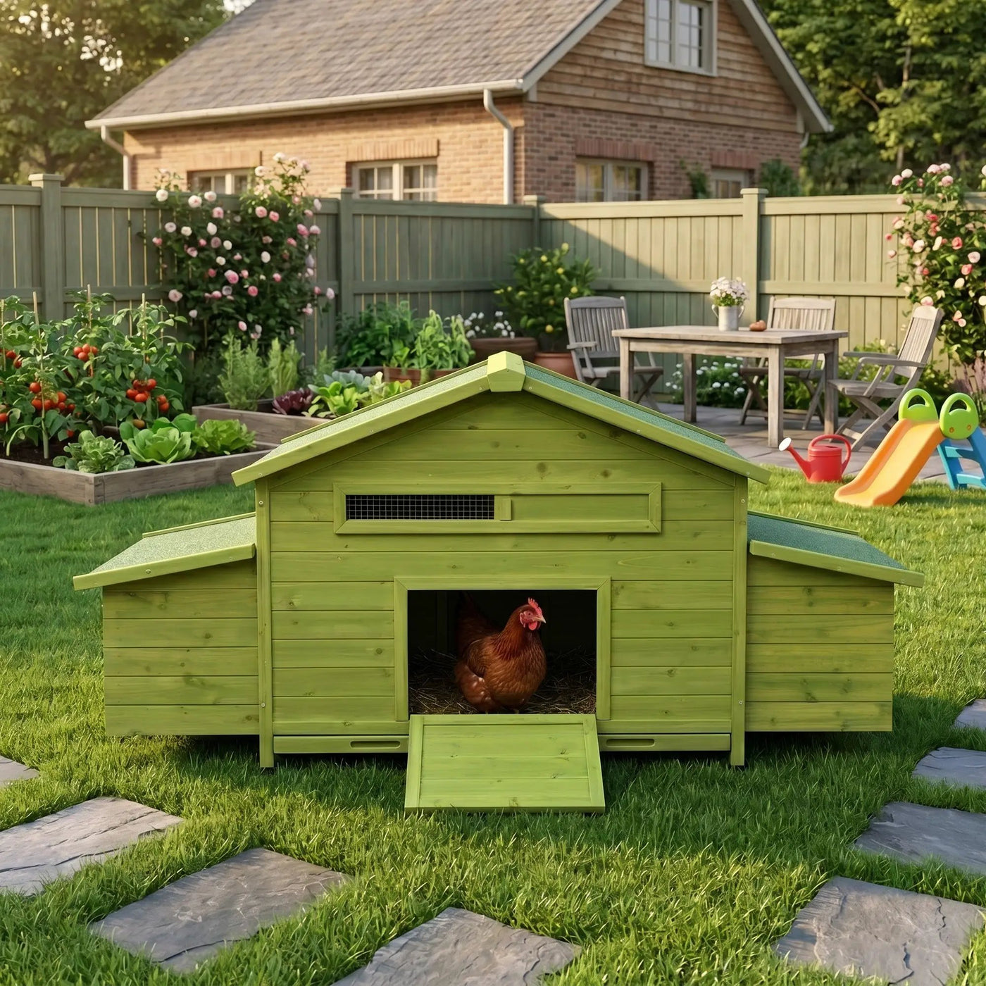 70" Large Wooden Chicken Coop with 2 Nesting Boxes and Waterproof Roof by HouseOfZazla
