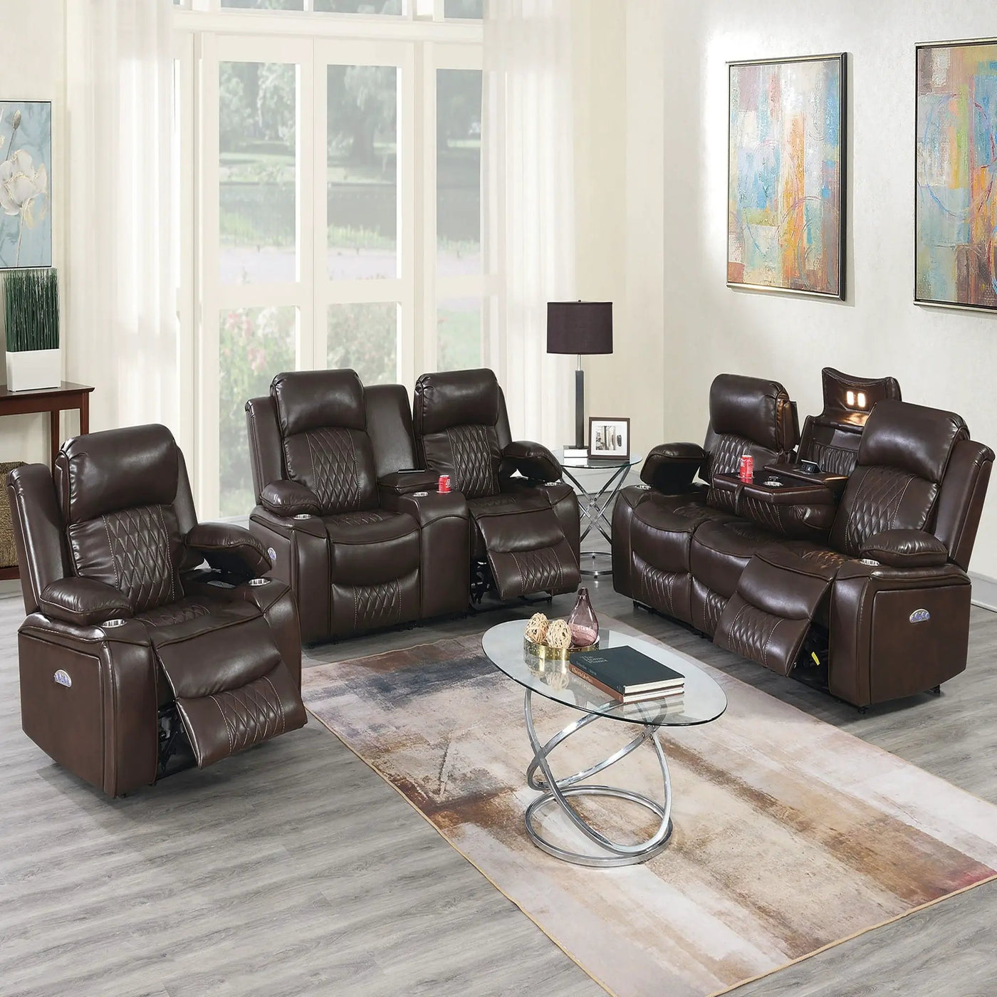 Power Motion Living Room Set With USB Port, Adjustable Headrest, Cup Holder by HouseOfZazla