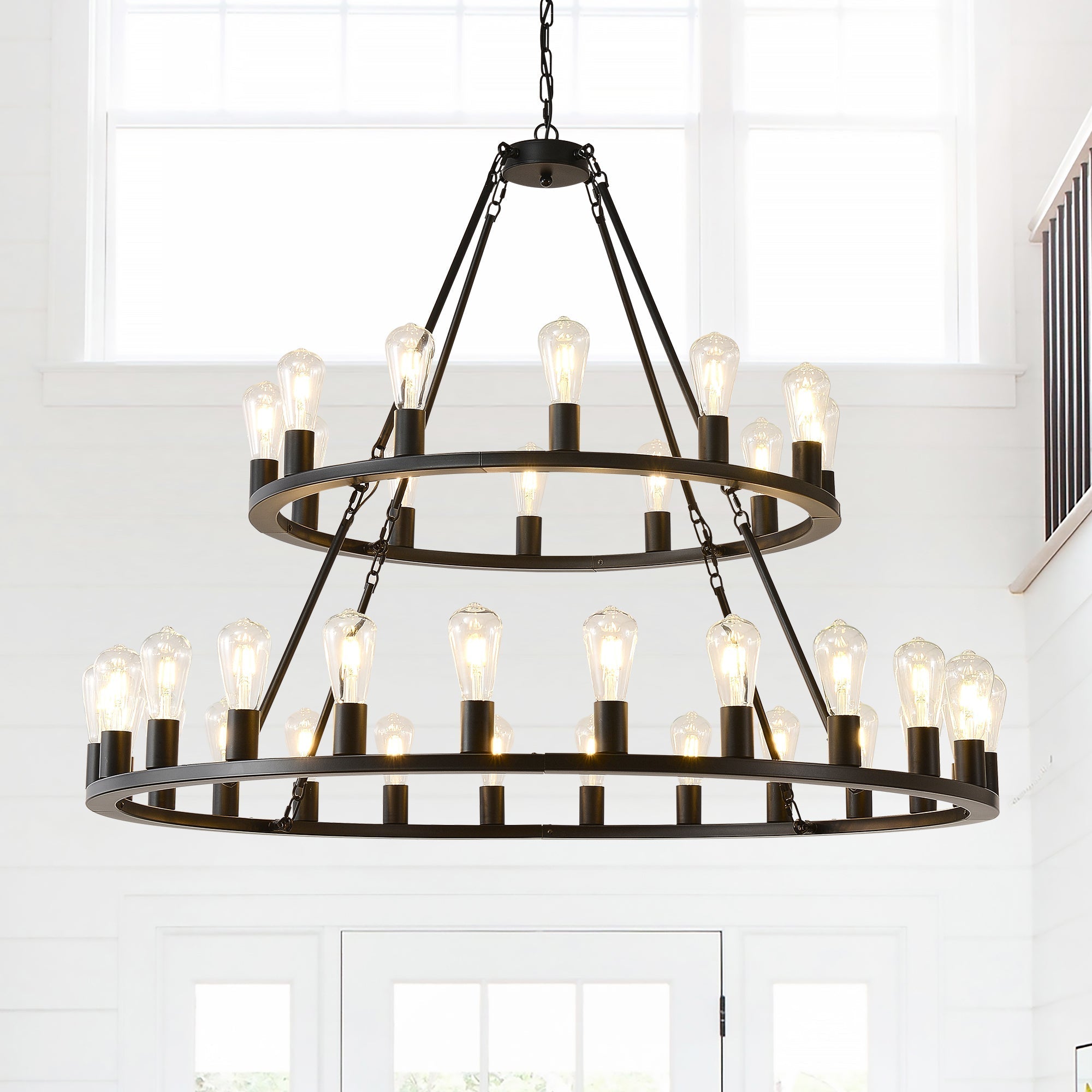 52 Inch Black Wagon Wheel Chandelier, 36-Lights by HouseOfZazla