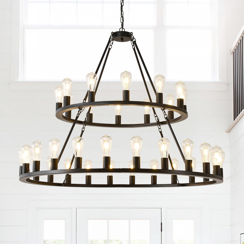 52 Inch Black Wagon Wheel Chandelier, 36-Lights by HouseOfZazla