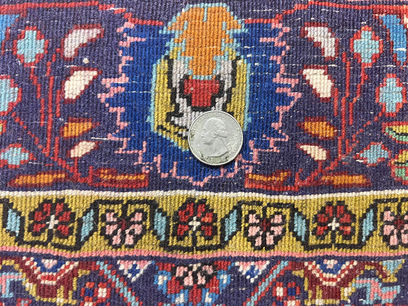 Persian Bidjar Rug 4x6, Handmade Oriental Carpet, Fine Weave, Herati Mahi Pattern, Vintage, Red, 300 KPSI by Jewel Rugs
