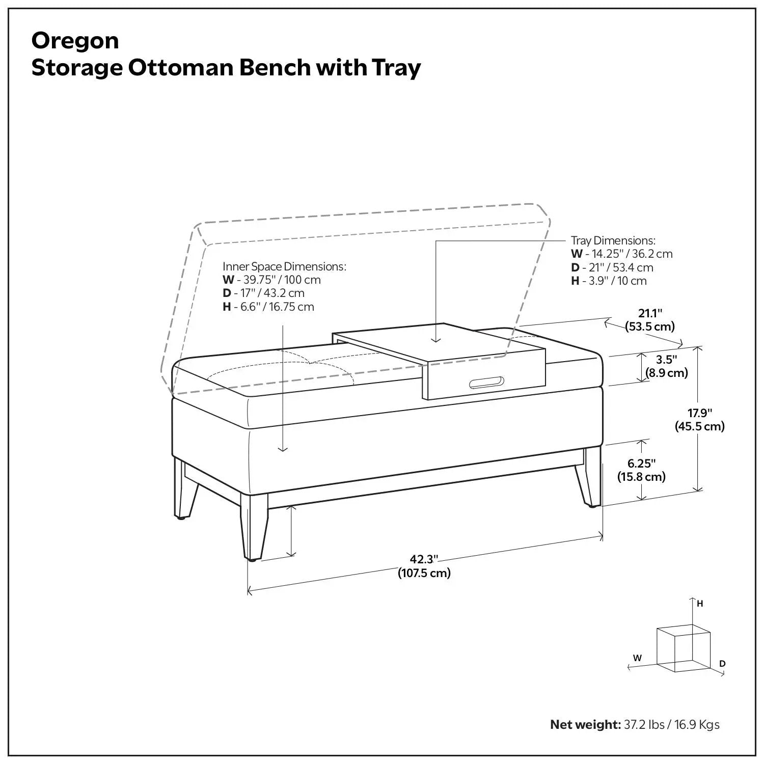 Oregon - Storage Ottoman Bench With Tray - Distressed Black by Unique Piece Furniture
