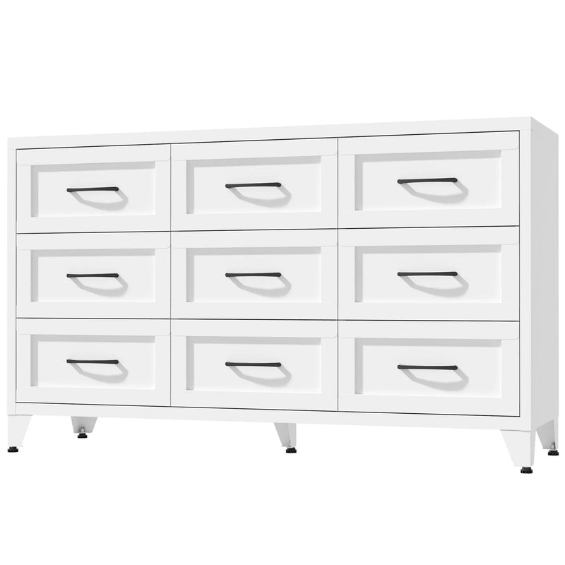 9 Drawer White Metal Dresser with Quiet-Glide Rails by HouseOfZazla