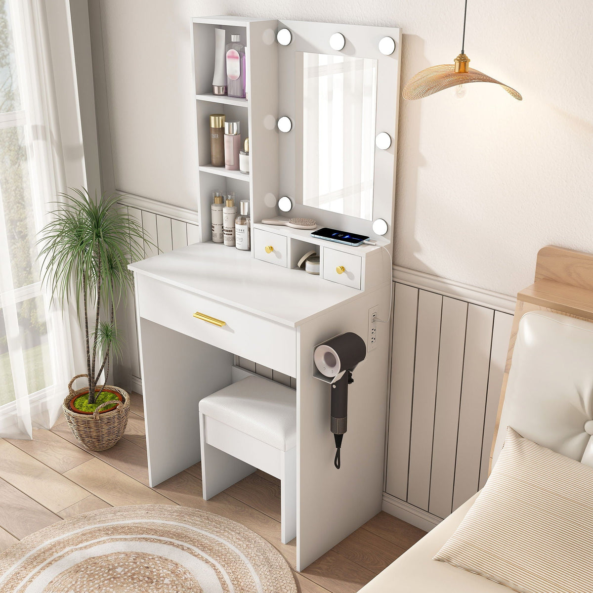 Vanity Set with Mirror, Adjustable LED Lights & Power Outlet - Wood & Mirror, photo 6 of 12