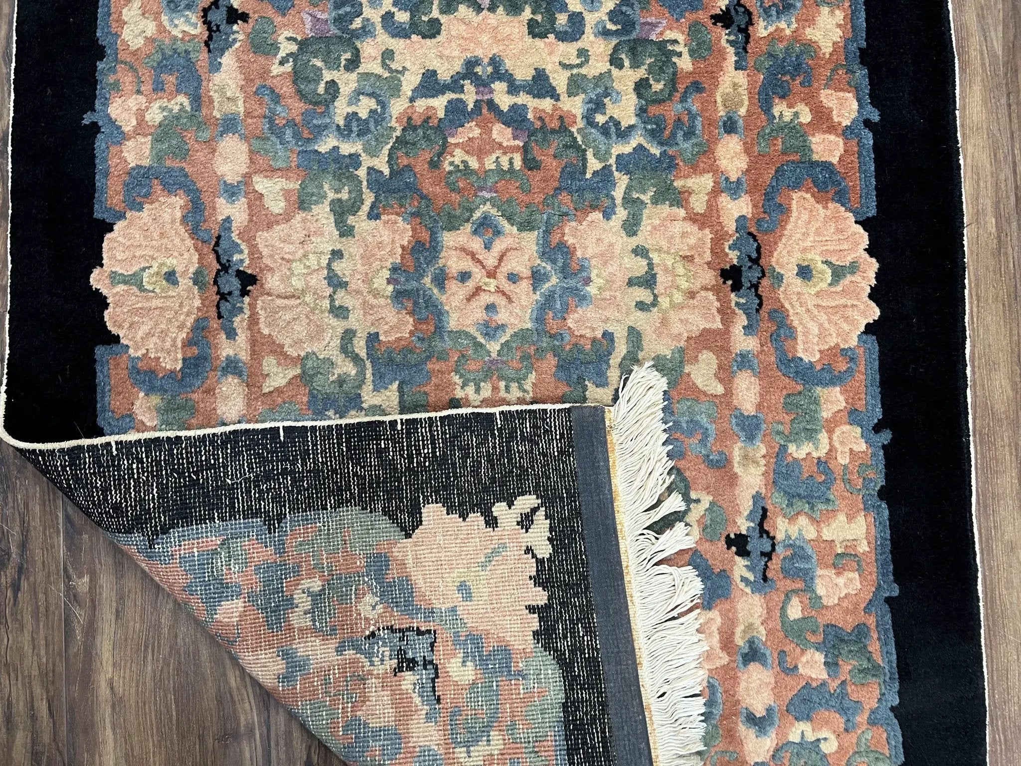Chinese Art Deco Rug 3x5, Black and Beige Chinese Carpet 3 x 5, Vintage Rug, 1950s Rug, Floral Rug, Handmade Rug, Art Deco Rug, Wool Rug by Jewel Rugs