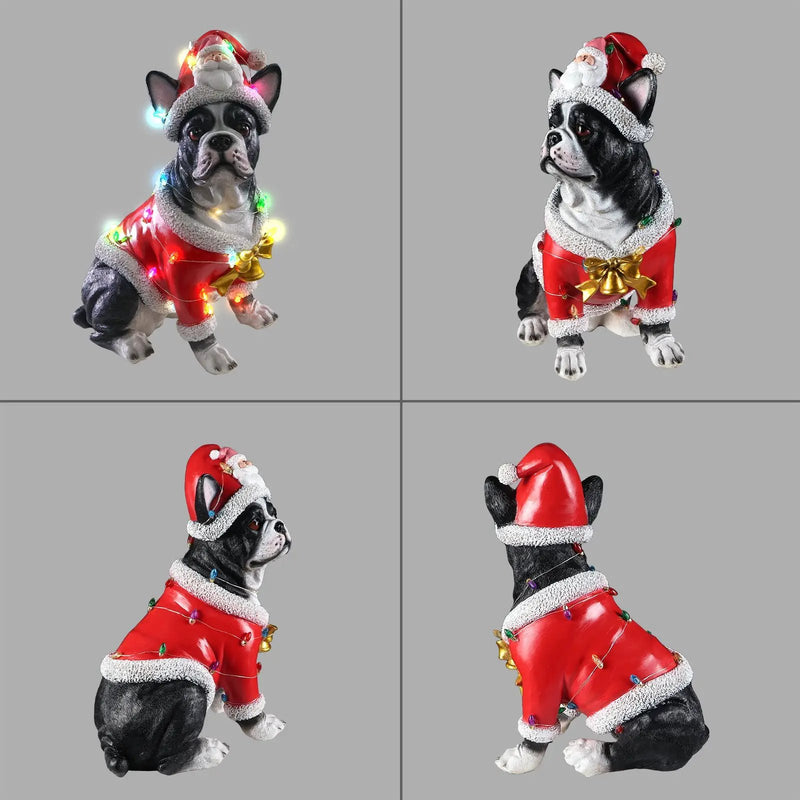 Christmas French Bulldog Statue, Holiday Dog Figurine in Santa Outfit by HouseOfZazla