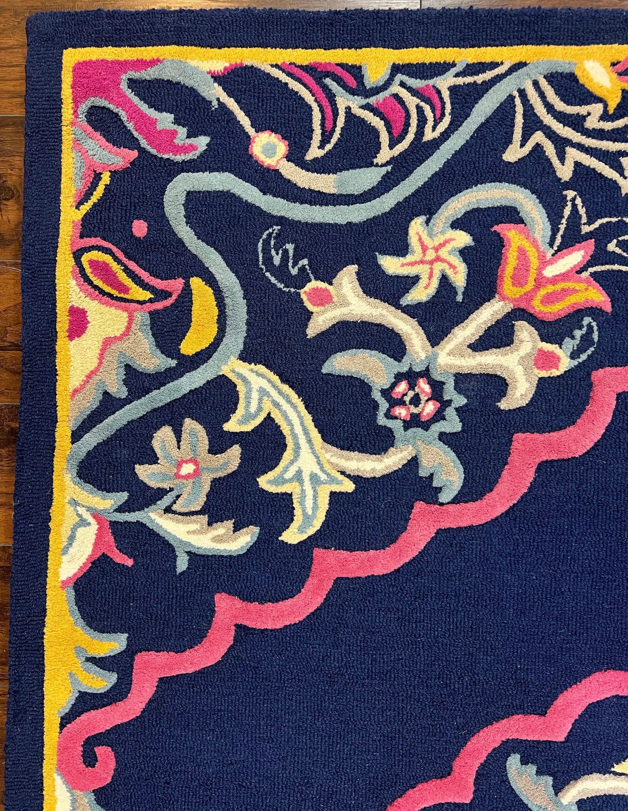 Safavieh Rug 8x10 Belagio Collection, Navy Blue Pink Yellow, Power-Loomed Wool Carpet, Floral Area Rug, Modern Rug, Room Sized 8 x 10 ft Rug by Jewel Rugs