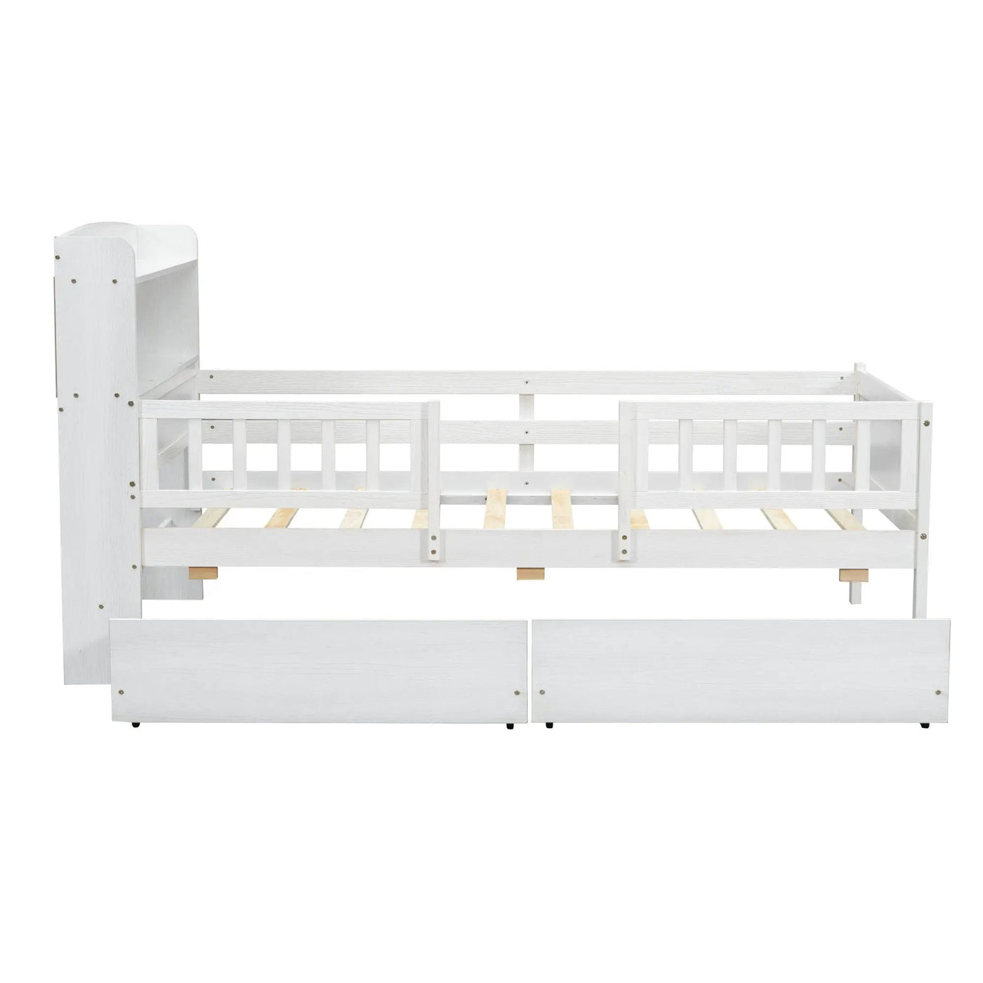 Platform Bed With LED Light, Multi Functional Headboard, Guardrail And 2 Drawers by HouseOfZazla