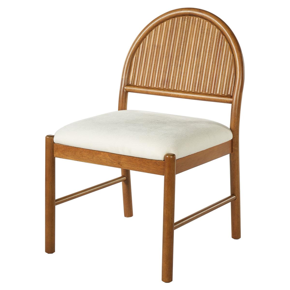 Rubber Wood Dining Chair with Fluted Backrest and Upholstered Seat - Beige, photo 7 of 10