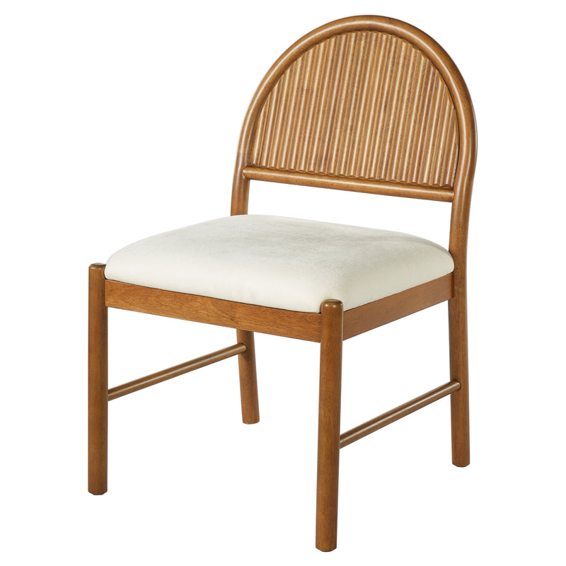 Rubber Wood Dining Chair with Fluted Backrest and Upholstered Seat - Beige, photo 7 of 10