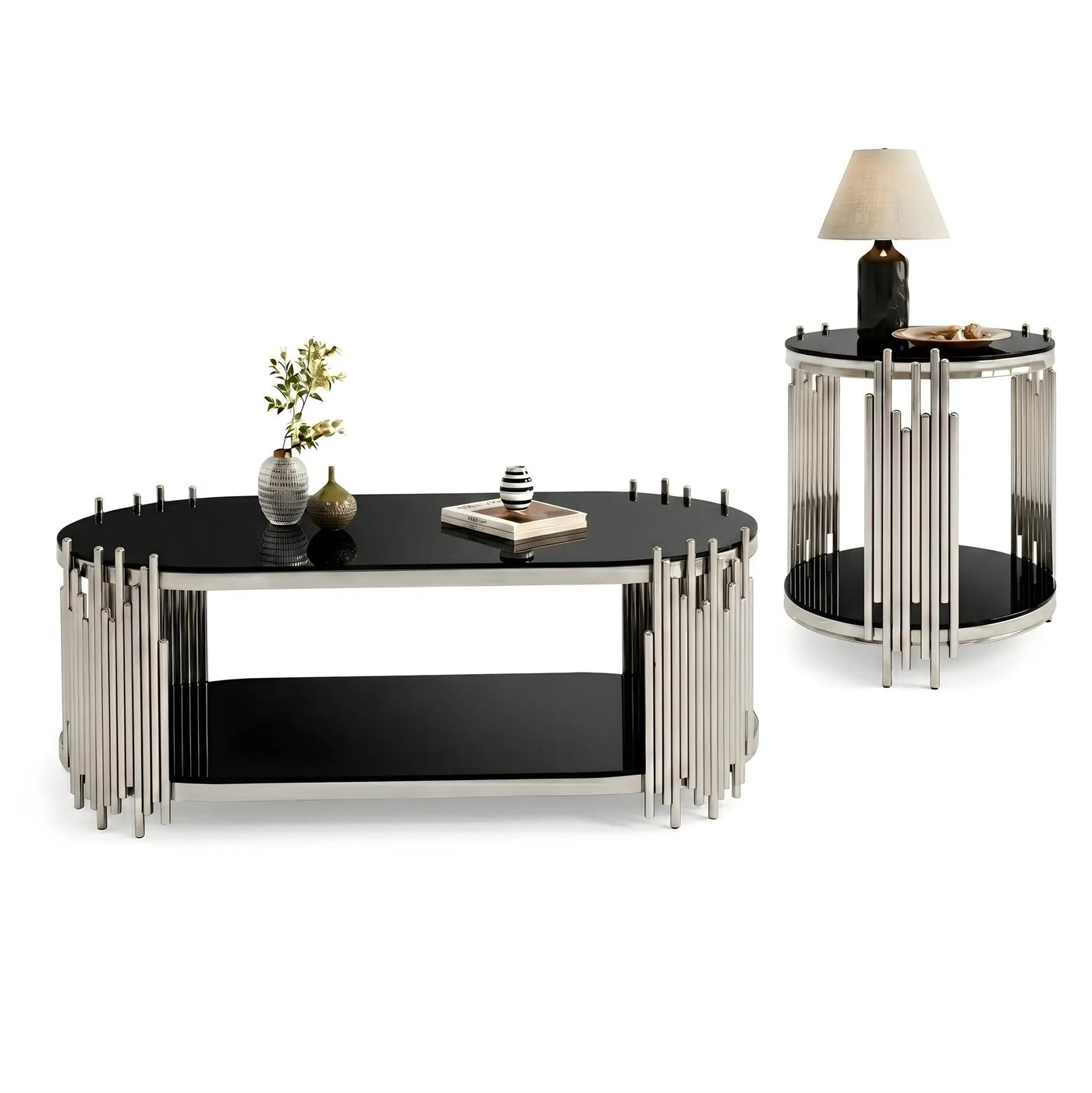 Modern Luxury Coffee Table and Side Table Set, 2-Piece Oval by HouseOfZazla