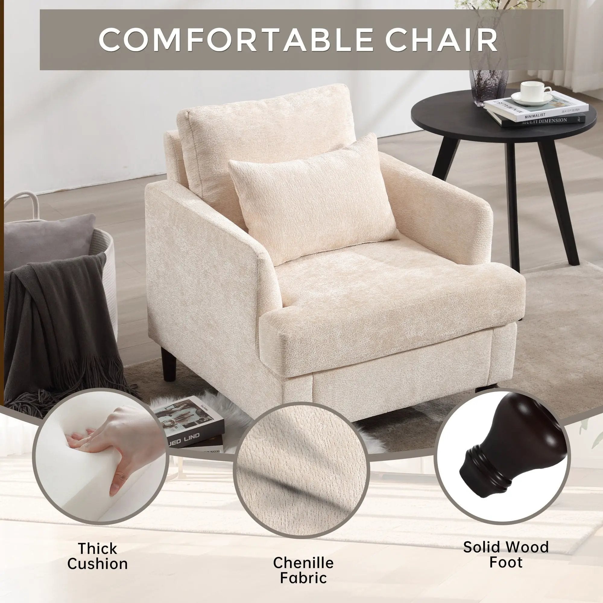 Modern Mid Century Wood Frame Armchair With Tufted Design by Unique Piece Furniture