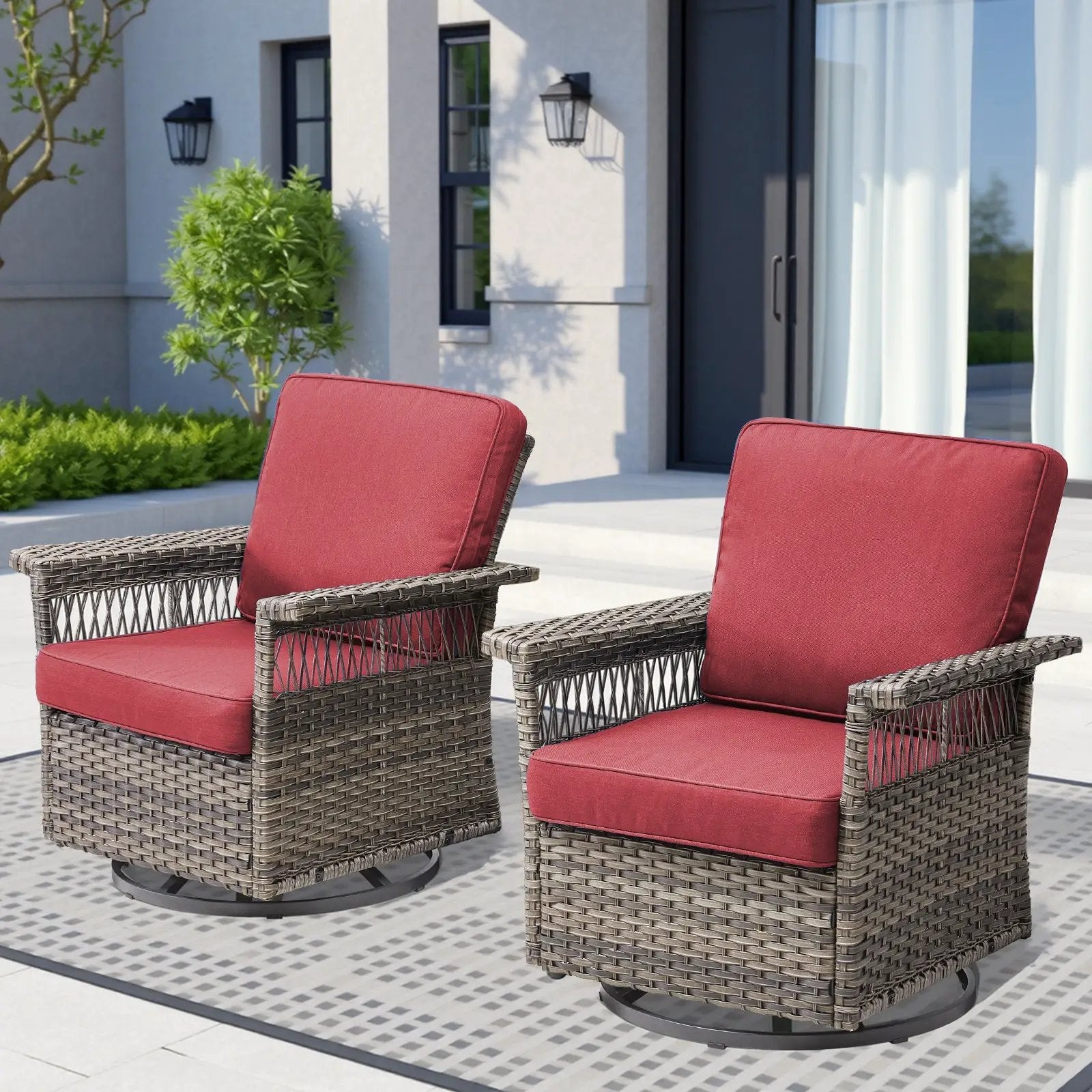 2 Piece Swivel Rocker Patio Chairs Set with Thick Cushions by HouseOfZazla