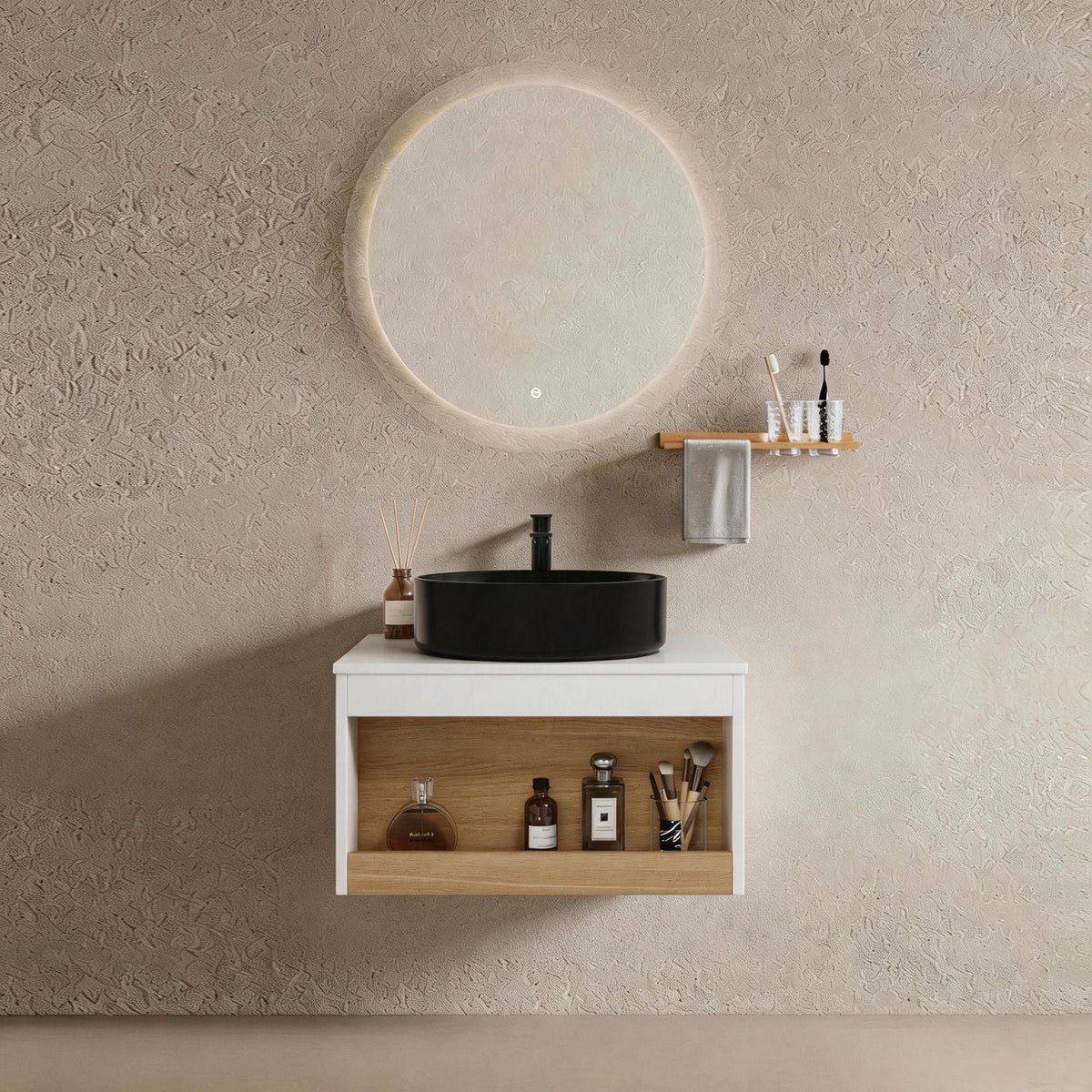 Floating Bathroom Vanity With Glossy Round Vessel Sink, photo 26 of 40