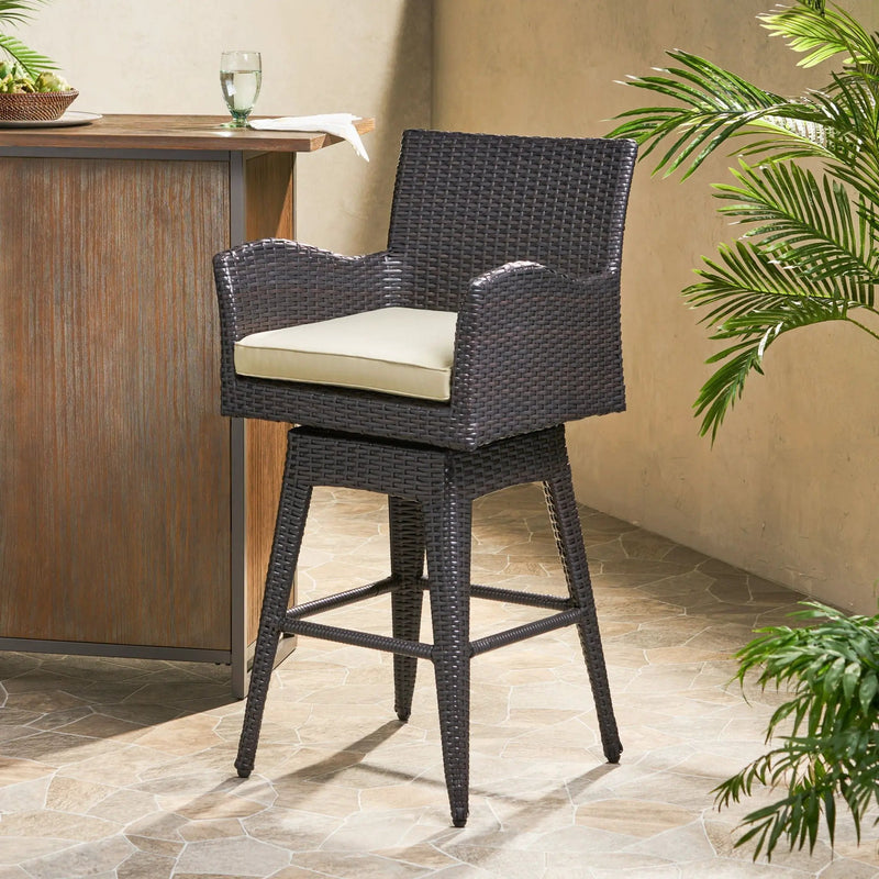 Outdoor Modern Rattan Swivel Barstool with Tapered Legs by HouseOfZazla