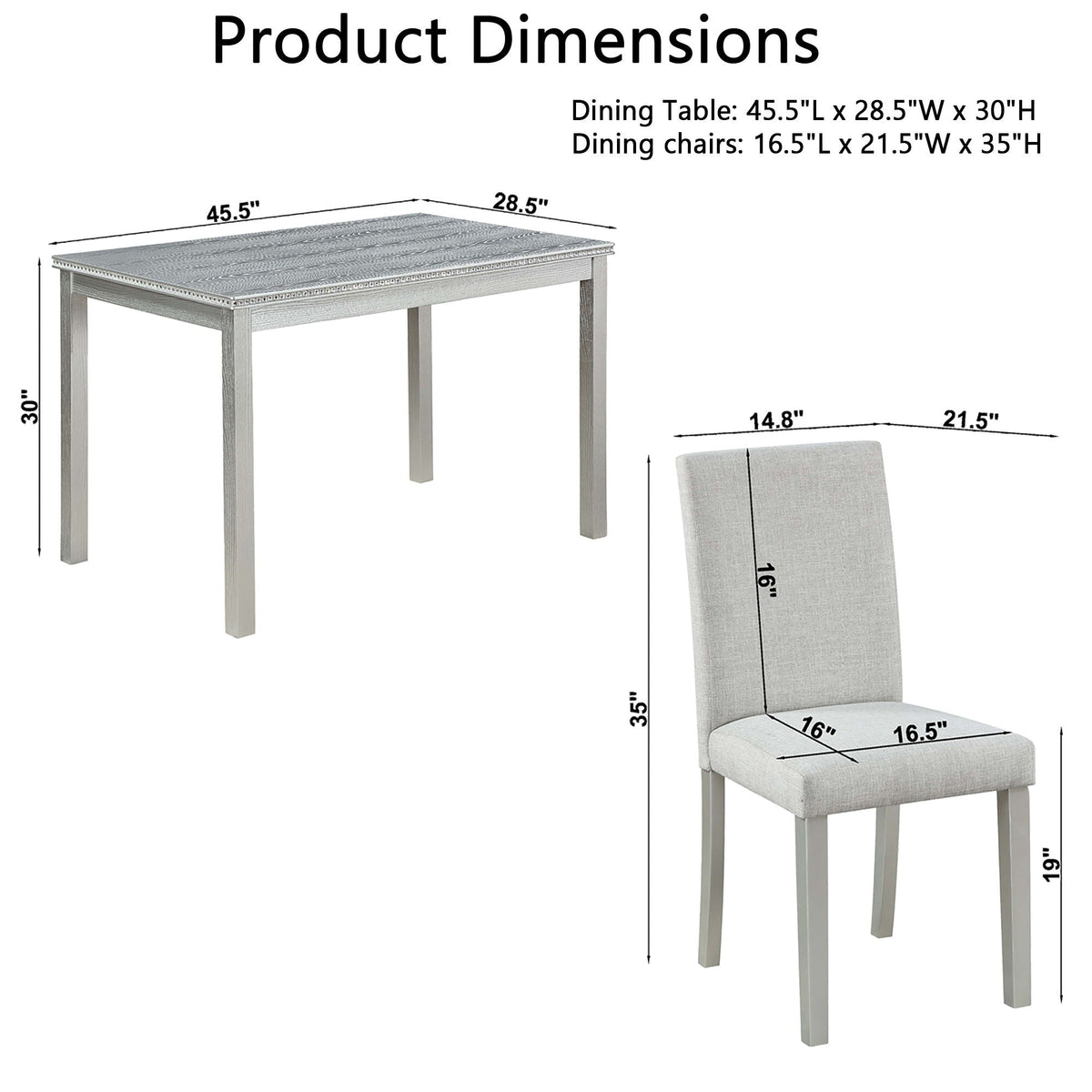 Dining Table Set with Crystal Decoration and Upholstered Chairs - Gray or White, photo 15 of 24