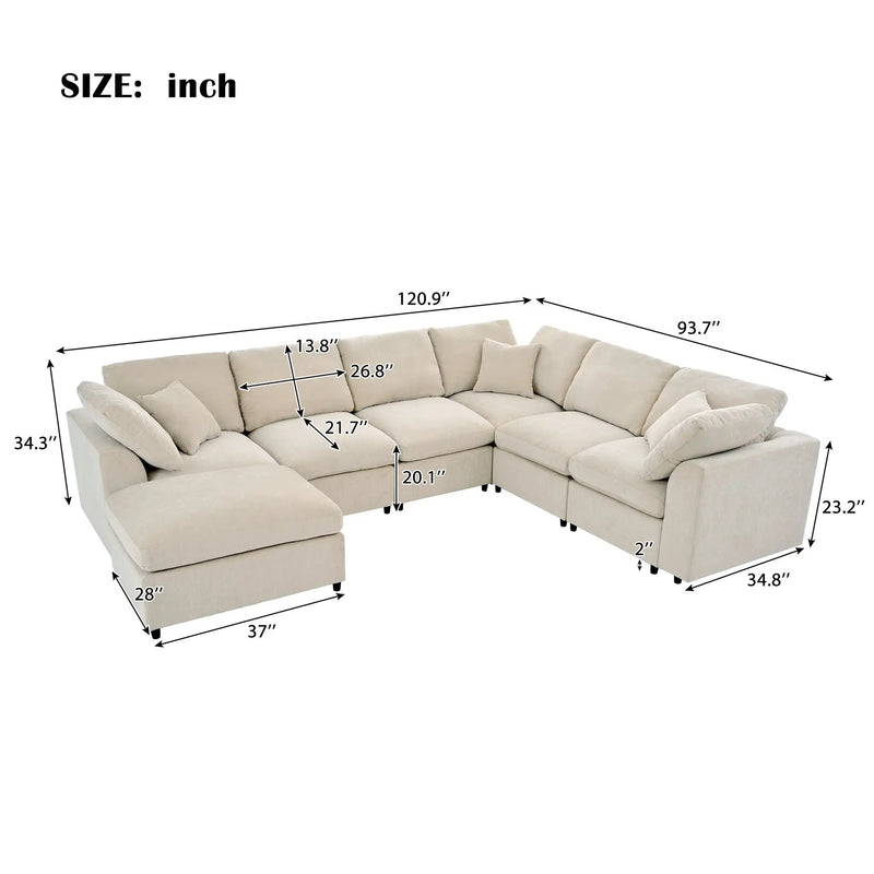 U_Style 120.8" Extra Large 7-Seater Modular Sectional Sofa by HouseOfZazla