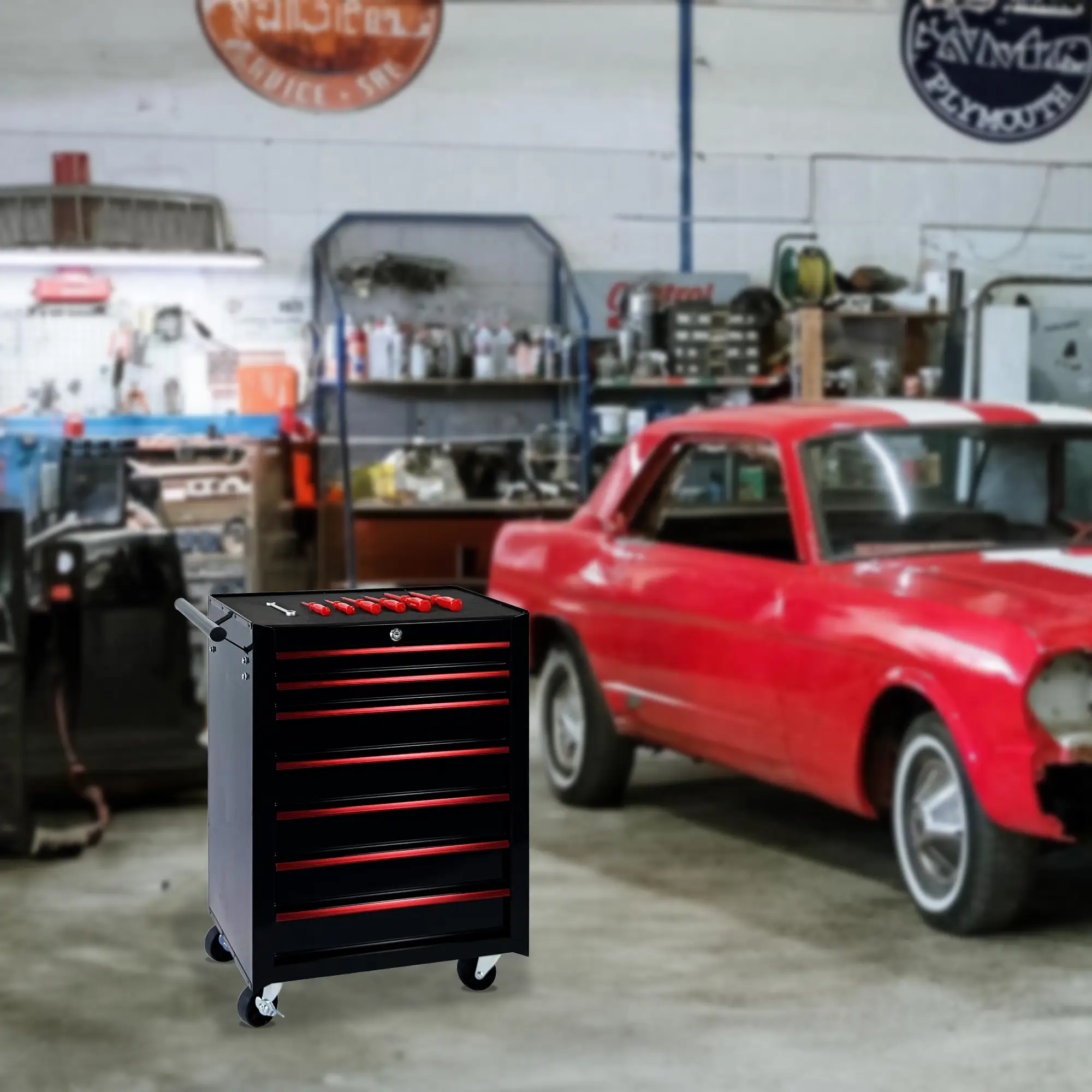 Rolling Metal Tool Chest with 7 Drawers - Black by HouseOfZazla