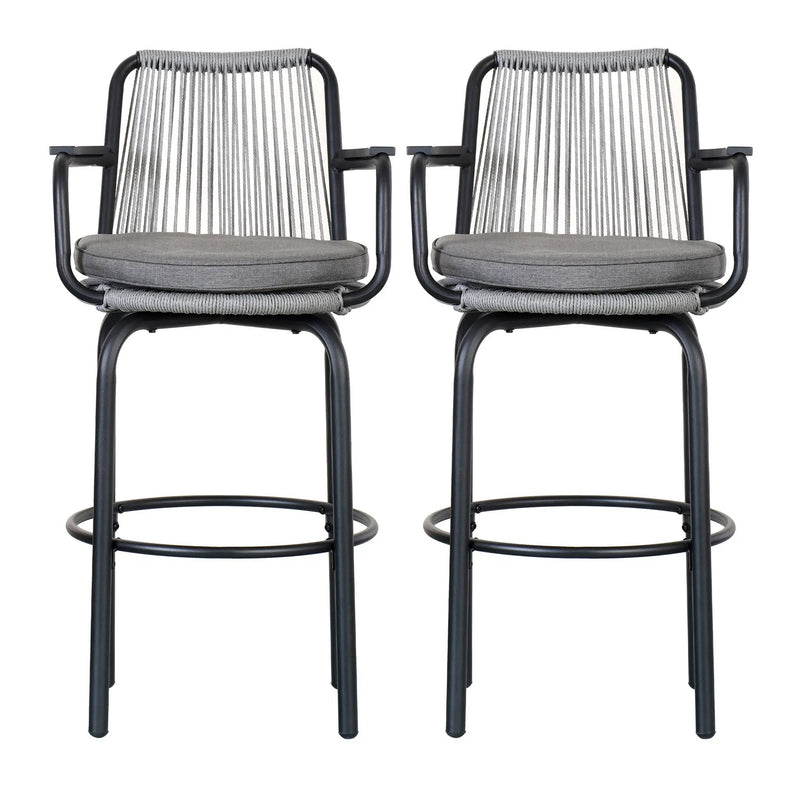 Outdoor Patio Bar Stools 29"H Set of 2, Modern Woven Rattan Rope Bar Height Chair by HouseOfZazla
