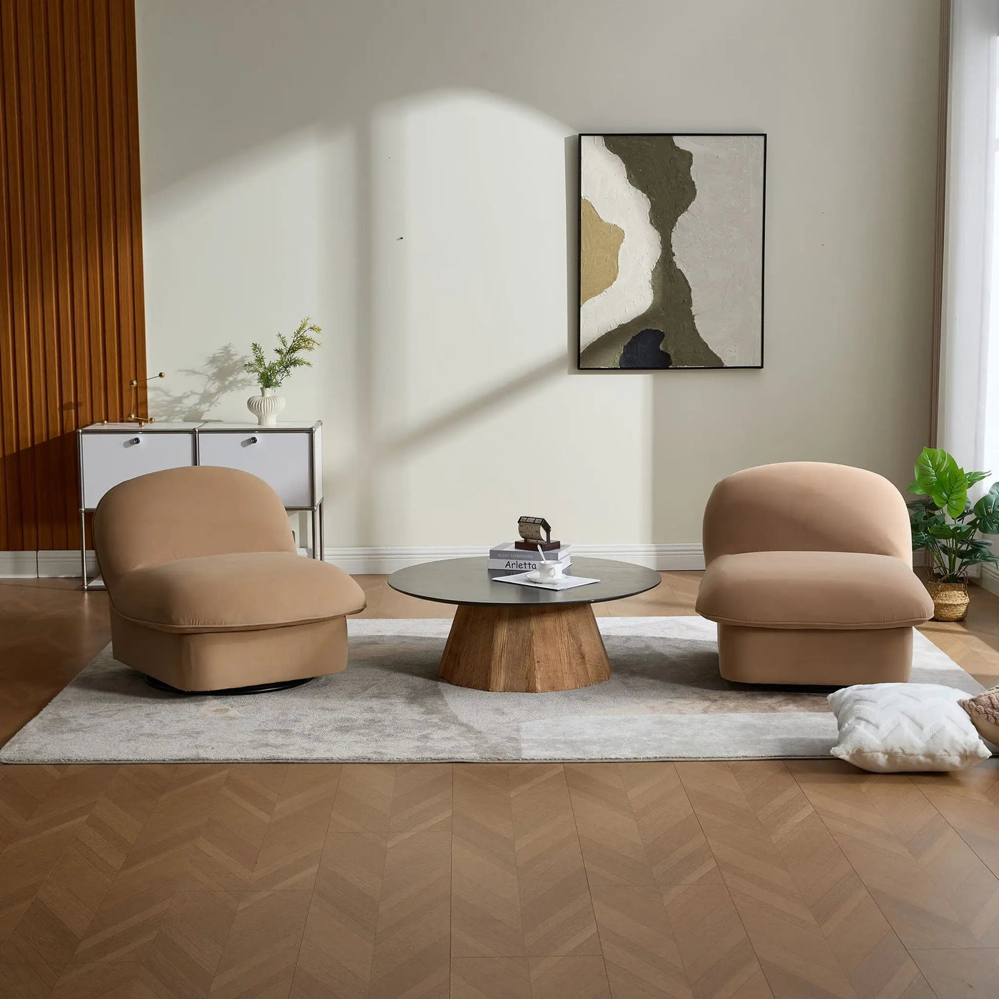 Pumpkin Shaped Swivel Accent Chair, 360 Degree Rotation For Living Room by Unique Piece Furniture