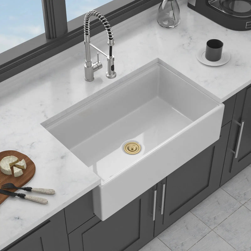 Workstation, Single Bowl Apron Front Kitchen Sink - White by HouseOfZazla