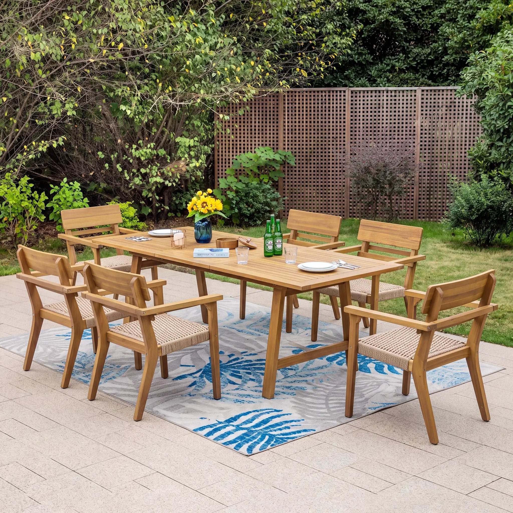 7-Piece Extendable Acacia Wood Outdoor Dining Set by HouseOfZazla