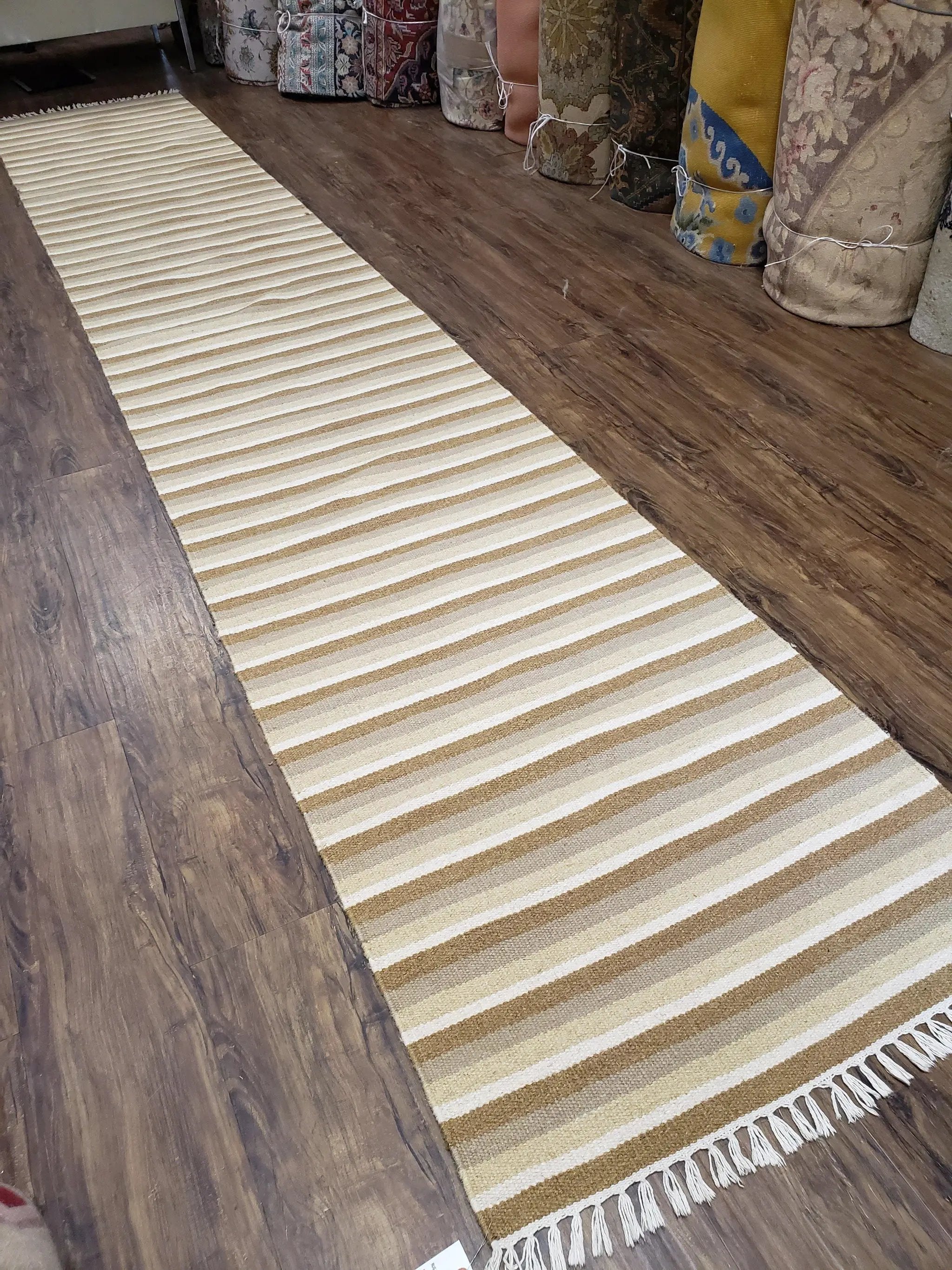 Striped Runner Rug, Flatweave Runner Rug, Hallway Runner, 15 ft Carpet Runner for Hall, Earth Tone Colors, Handmade Hand Woven Farmhouse Rug by Jewel Rugs
