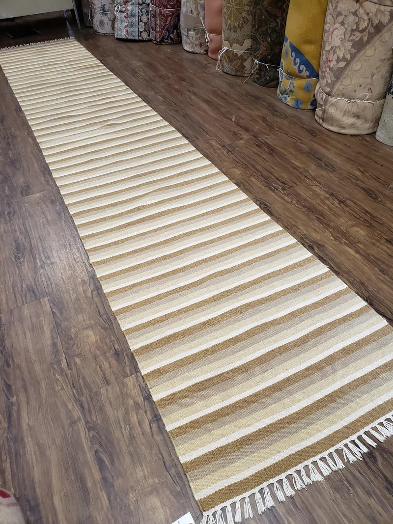 Striped Runner Rug, Flatweave Runner Rug, Hallway Runner, 15 ft Carpet Runner for Hall, Earth Tone Colors, Handmade Hand Woven Farmhouse Rug by Jewel Rugs