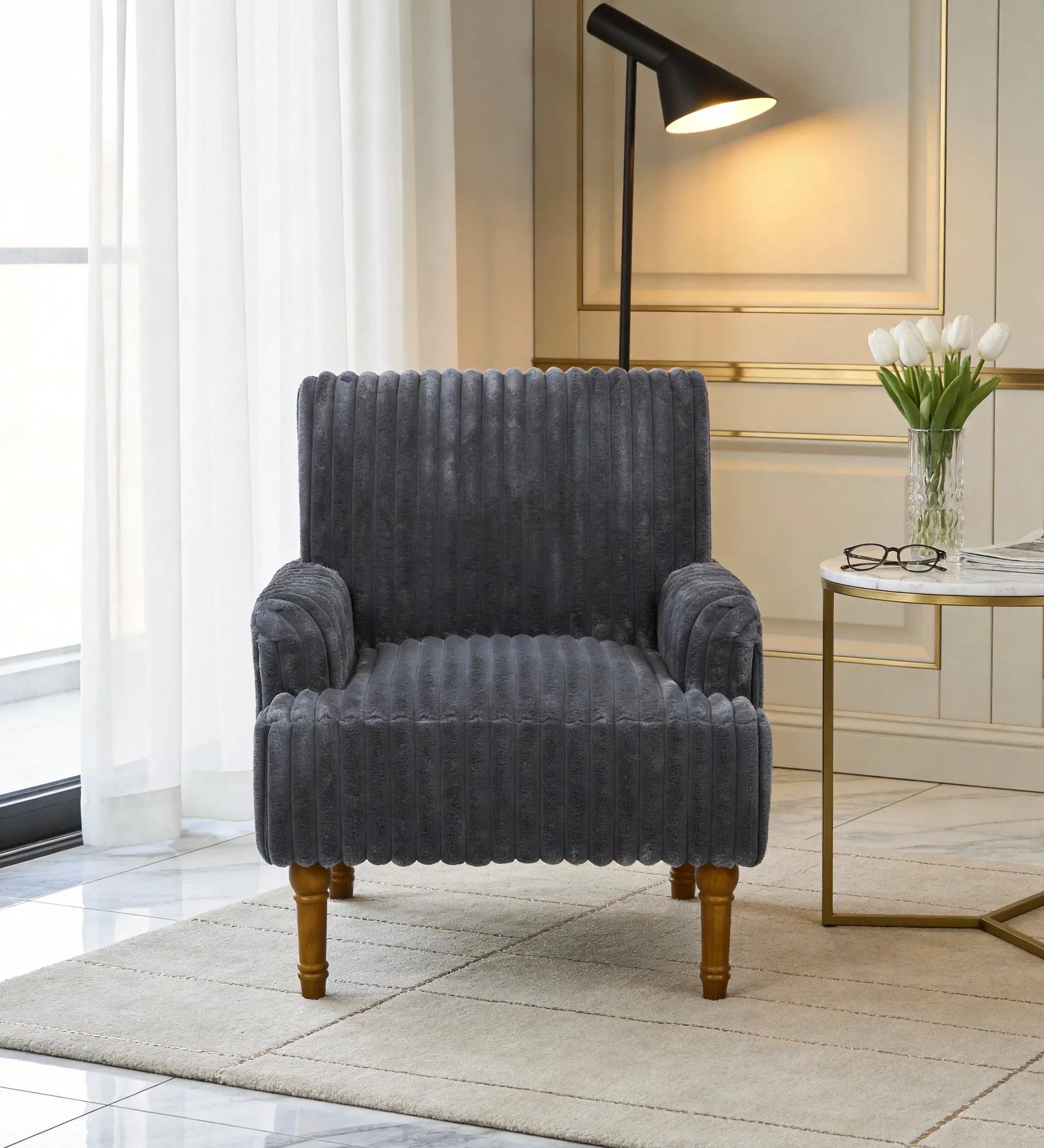 Modern Accent Chair with 2" Wide Wale Corduroy and Solid Wood Legs by HouseOfZazla