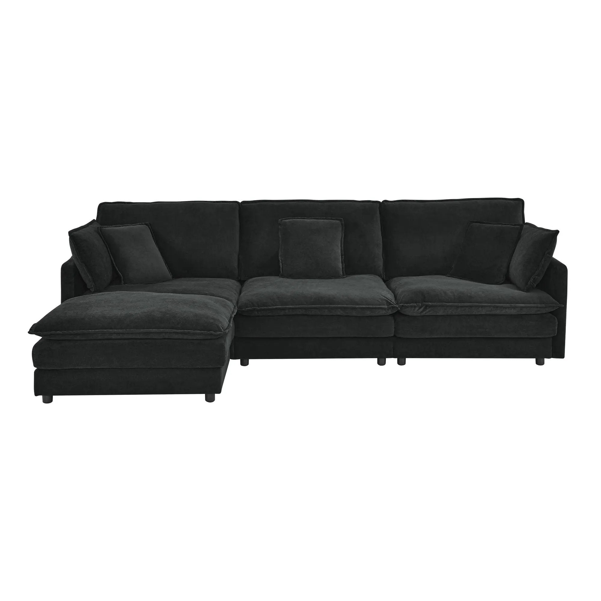 L-Shaped Sectional Sofa With Ottoman, Convertible 4 Seater Couch by HouseOfZazla