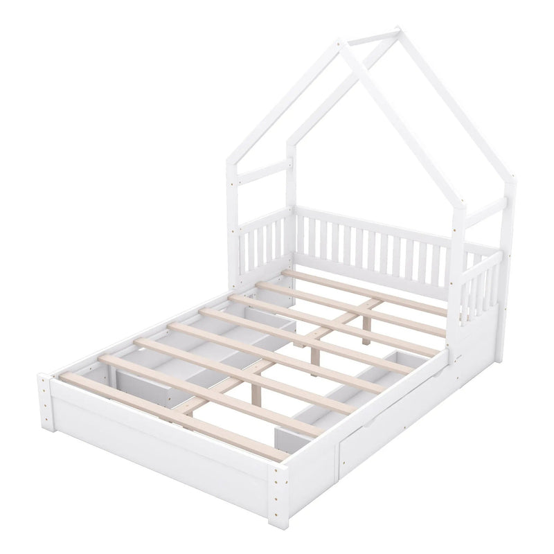 House Style Platform Bed With Guardrail And 2 Drawers by Unique Piece Furniture