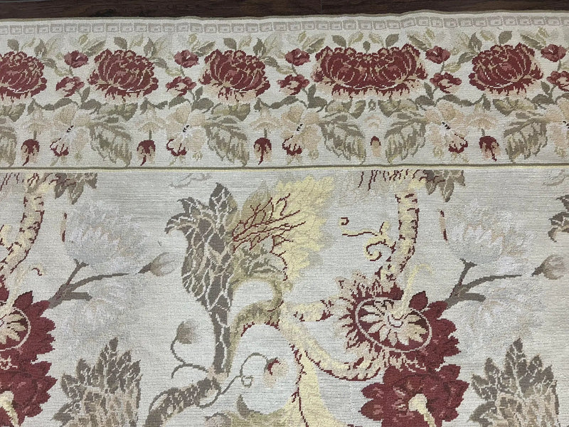 Extra Large Needlepoint Rug 14 x 20, Vintage Handwoven Handmade Wool Flatweave Carpet, Allover Floral Pattern, Elegant European Deisgn Rug by Jewel Rugs
