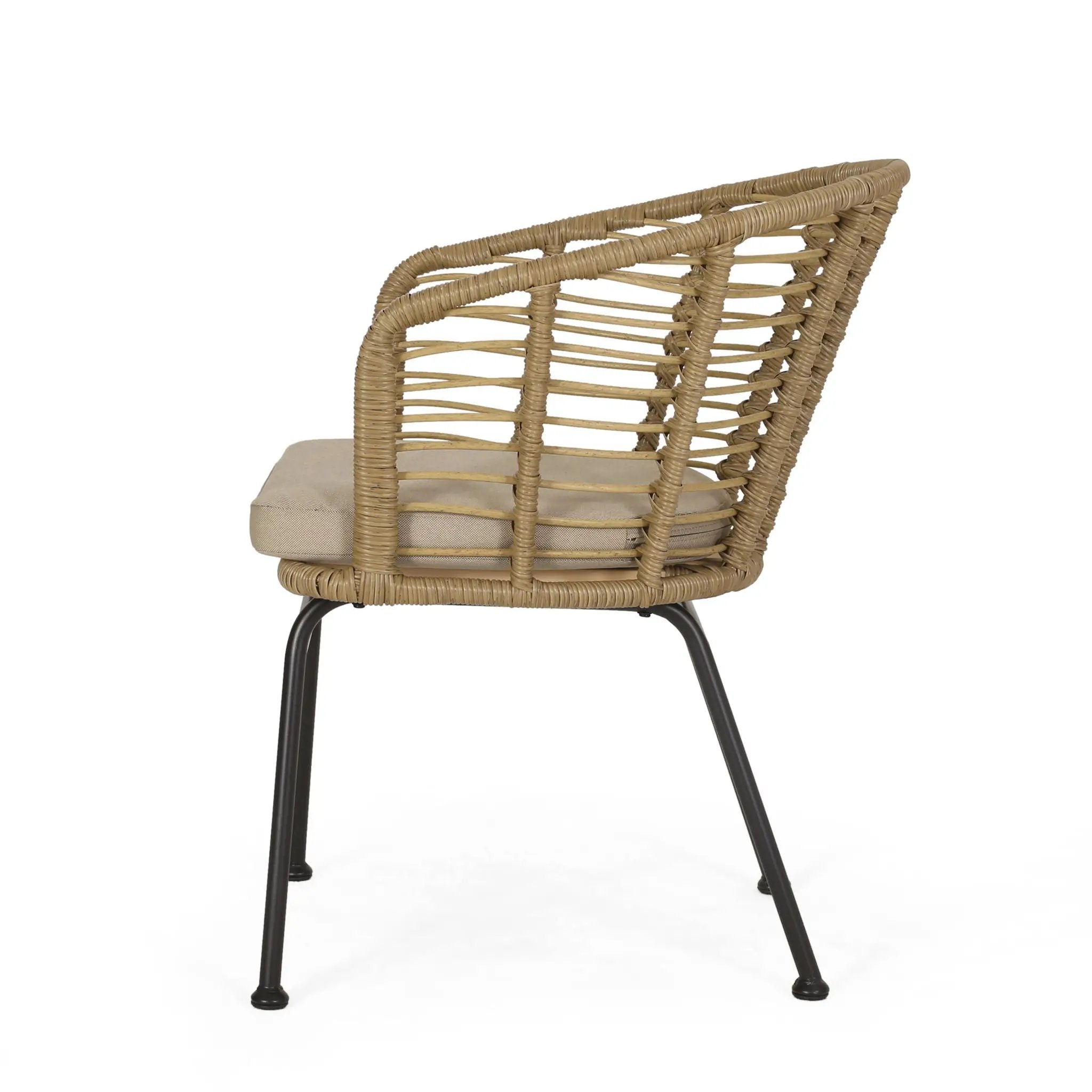 Randy Modern Wicker Chair with Water Resistant Cushions - Brown / Beige by HouseOfZazla