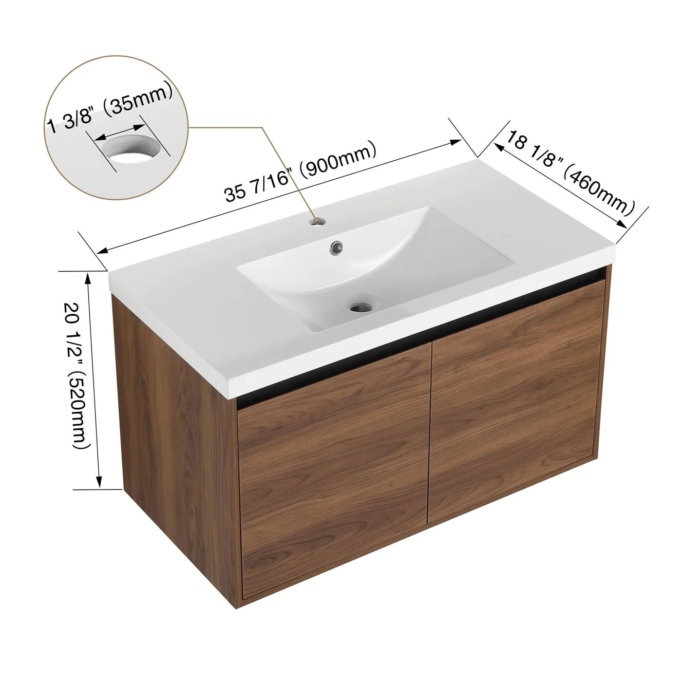 Bathroom Vanity Set With Resin Countertop Sink And 2 Doors, Engineered Wood by HouseOfZazla
