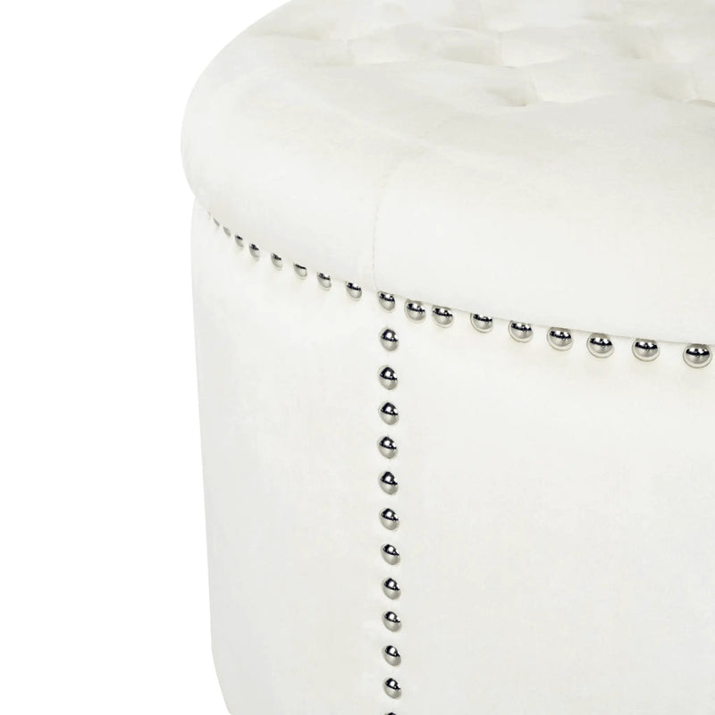 Elegant Round Ottoman Footstool With Studded Rim by HouseOfZazla