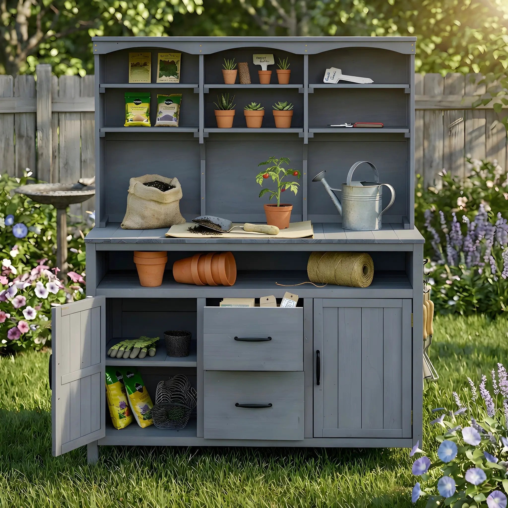 TOPMAX Large Fir Wood Potting Bench with Hutch and Storage by HouseOfZazla