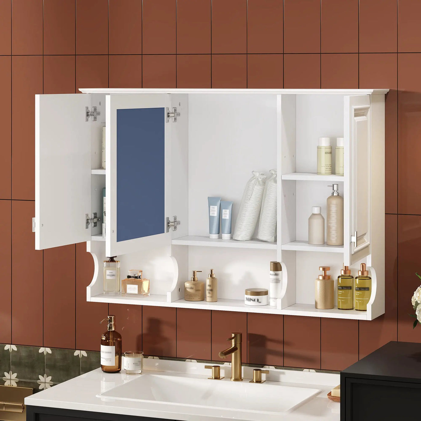 Modern Wall Mounted Mirror Medicine Cabinet With Open Shelves by HouseOfZazla