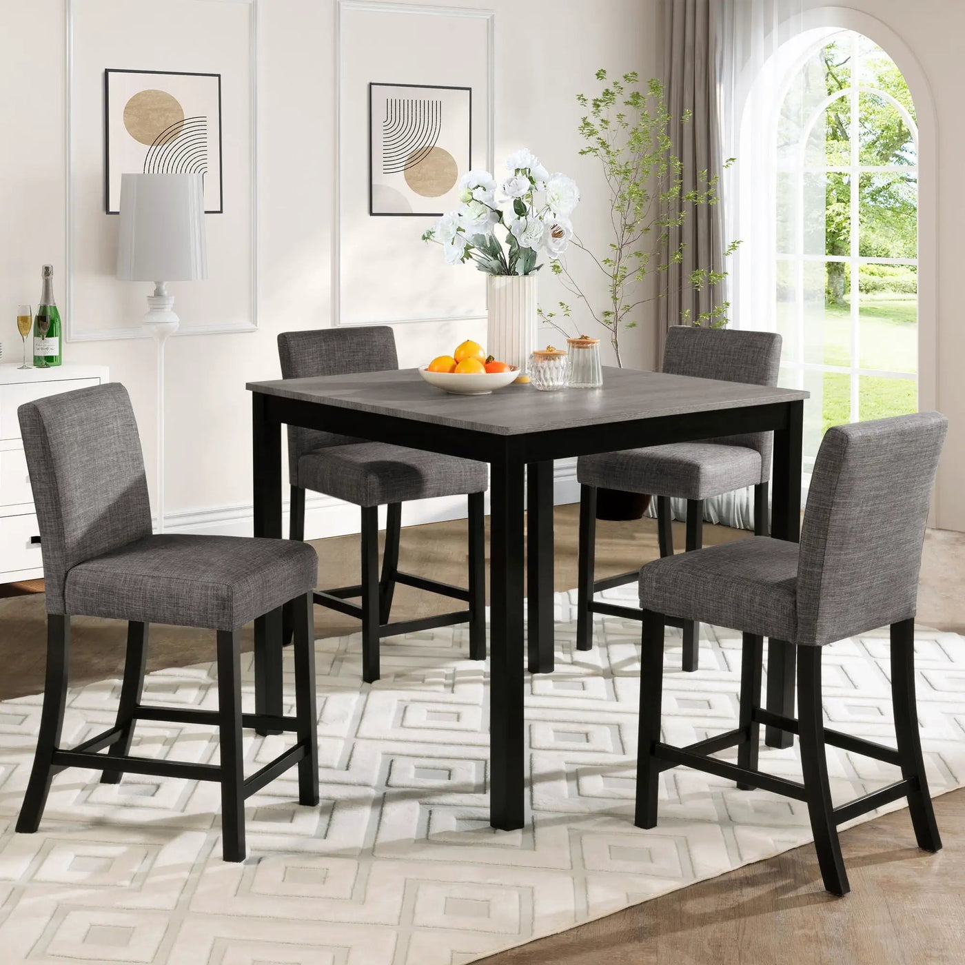 5 Piece Counter Height Table Set, Square Table And 4 Upholstered Chairs by HouseOfZazla
