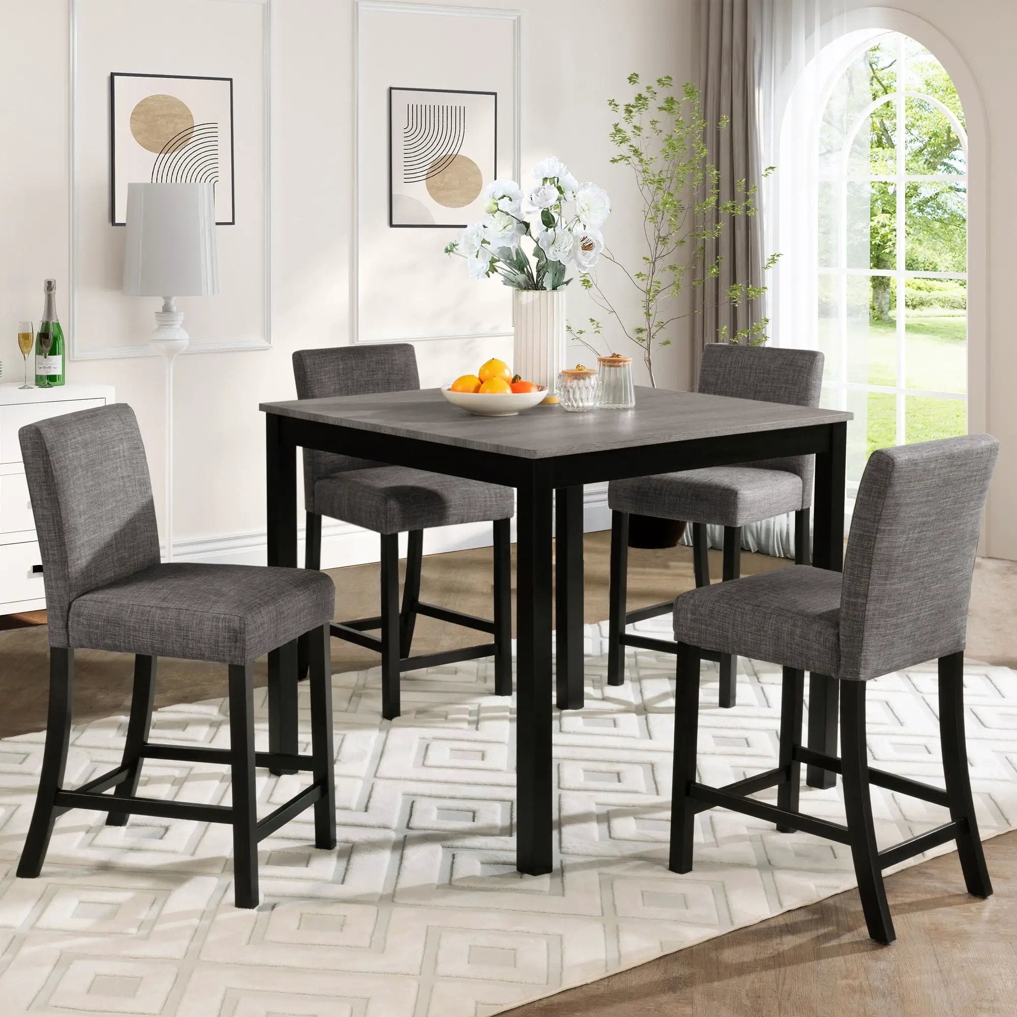 5 Piece Counter Height Table Set, Square Table And 4 Upholstered Chairs by Unique Piece Furniture