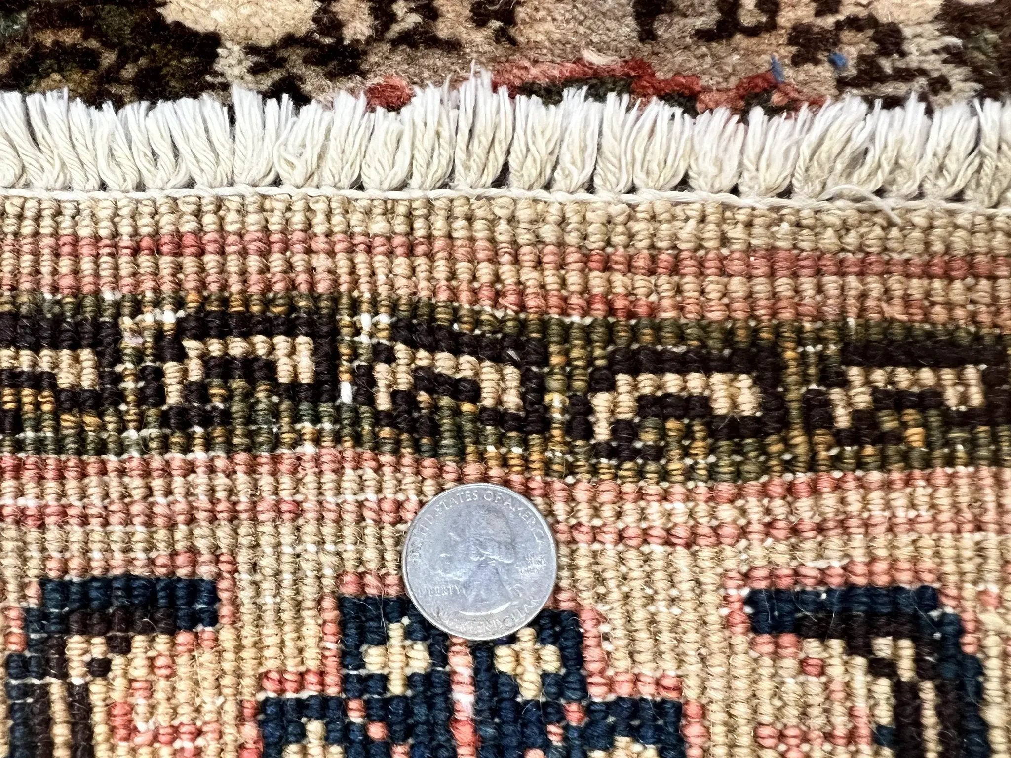 Romanian Runner Rug 2.6 x 12.9, Wool Handmade Hand Knotted Skinny Runner for Hallway, Floral Allover, Vintage Tan Runner by Jewel Rugs