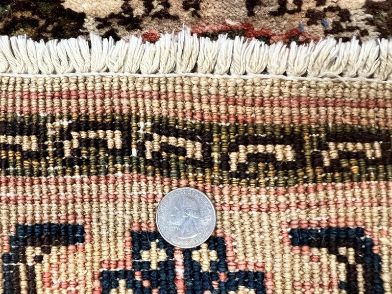 Romanian Runner Rug 2.6 x 12.9, Wool Handmade Hand Knotted Skinny Runner for Hallway, Floral Allover, Vintage Tan Runner by Jewel Rugs