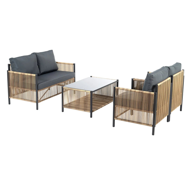Patio 4-Piece Brown PE Wicker Sofa Set with Grey Cushions by HouseOfZazla