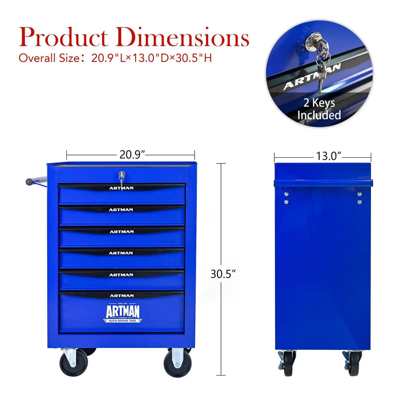 Rolling Metal Tool Chest With Drawers, Steel Storage Cabinet With Ball Bearing Slides by HouseOfZazla