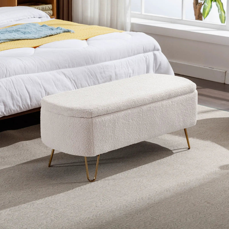Storage Ottoman Bench For End Of Bed Legs, Modern Camel Faux Fur Entryway Bench Upholstered Padded With Storage For Living Room Bedroom by Unique Piece Furniture
